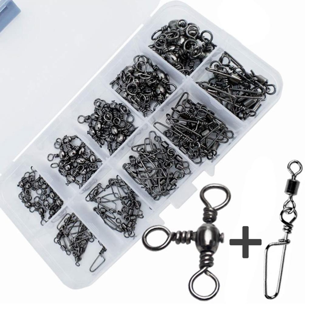 100Pcs Fishing Rolling Swivels w/ Coast Lock Snaps & 3 Way Barrel Swivels S