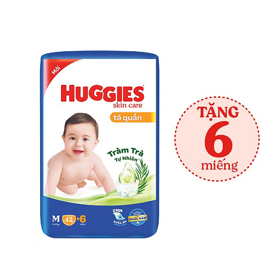 Tã/bỉm quần HUGGIES SKINCARE gói JUMBO size M 42 +6 miếng