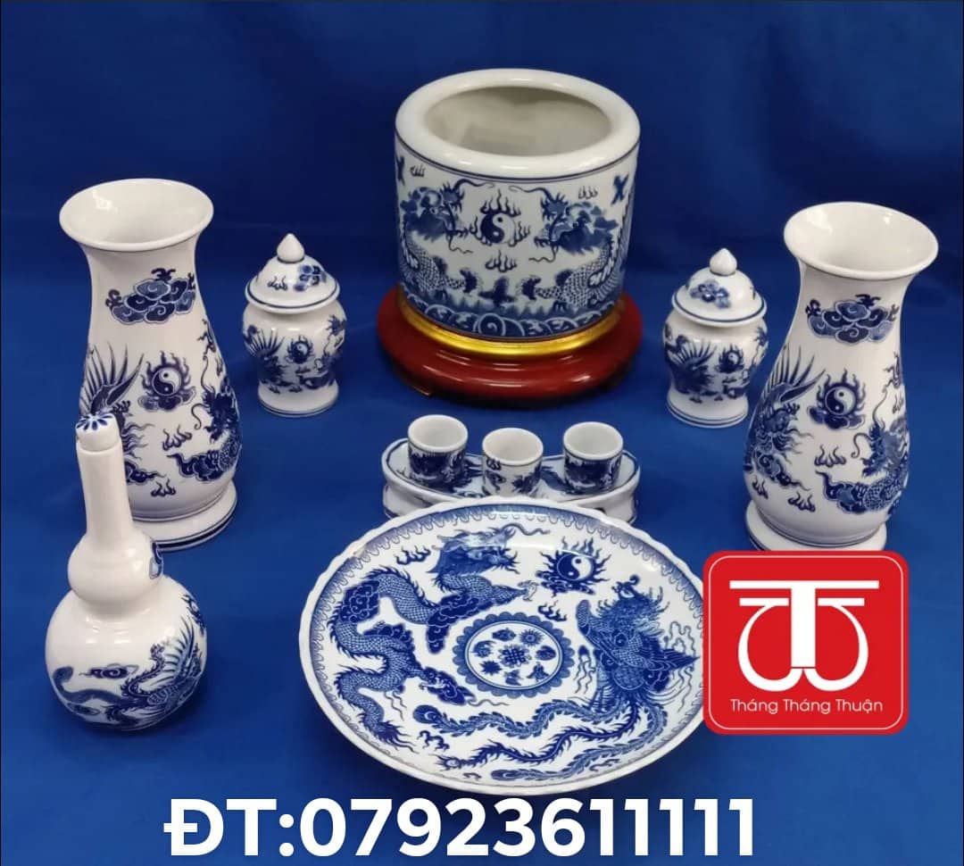 BỘ BÁT HƯƠNG VẼ RỒNG ĐẾ GỖ SƠN SON THẾP VÀNG