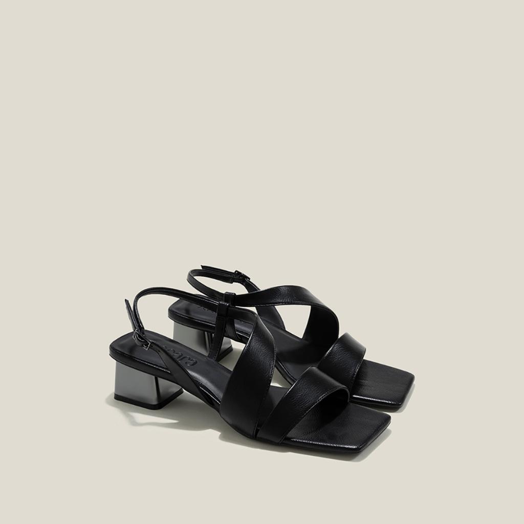 Vascara Giày Sandal Mũi Vuông Gót Si Hiệu Ứng Aluminium - SDN 0773
