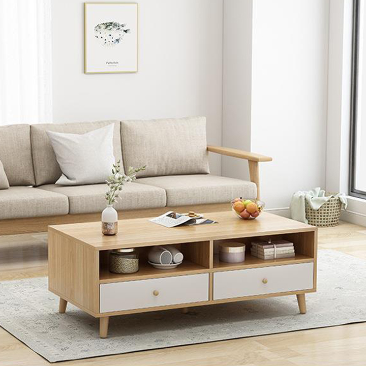 Bàn Trà Gỗ 2 Ngăn Kéo Thiết Kế Đơn Giản - Bàn Sofa Phòng Khách 1m2 x 60cm Decor Nhà Đẹp