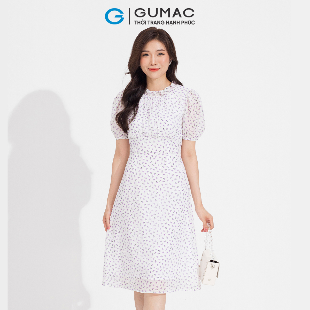 Đầm cổ bèo nhún GUMAC DD05087