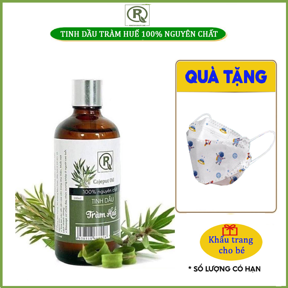 Tinh dầu tràm Huế 100% nguyên chất loại 1 HỒNG TÂM 100ml xông phòng, đuổi muỗi, giữ ấm cơ thể tặng kèm khẩu trang cho bé