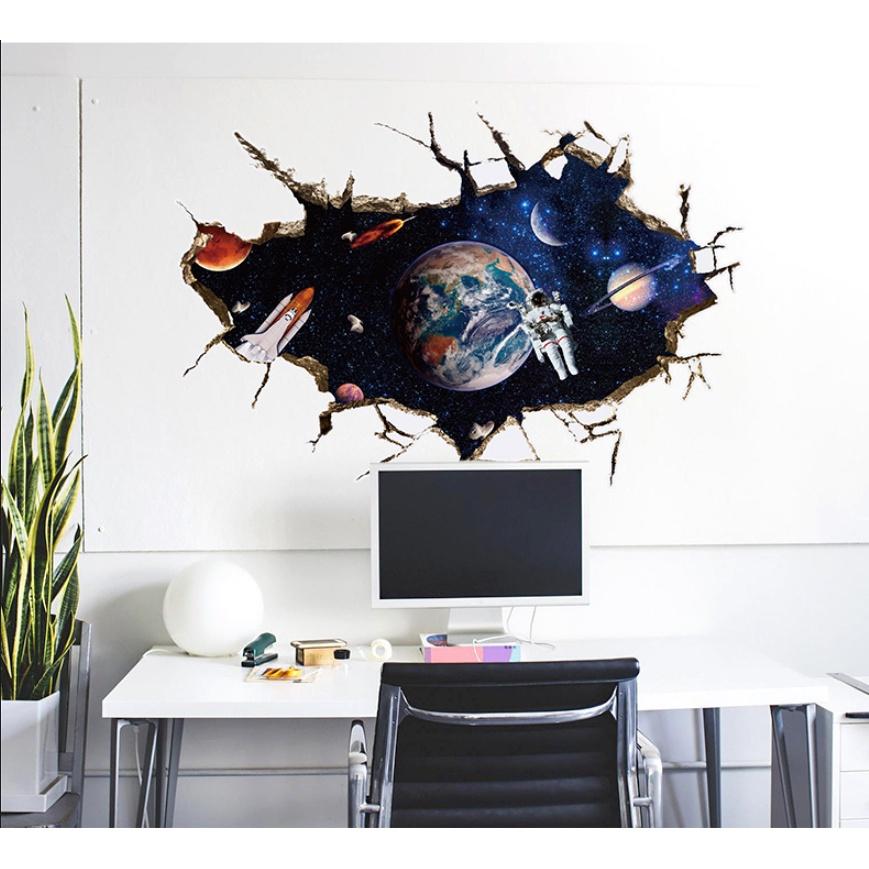 Decal trang trí dán tường - VẾT NỨT VŨ TRỤ CÙNG PHI HÀNH GIA MẪU MỚI