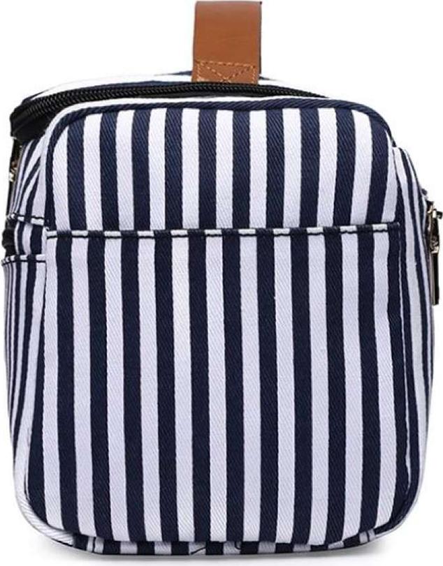 Striped Canvas Cosmetic Hand Storage Bag - sky blue