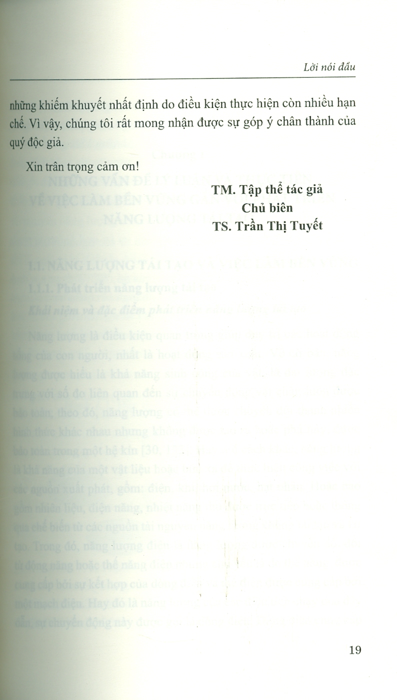 Việc Làm Bền Vững Gắn Với Việc Phát Triển Năng Lượng Tái Tạo (Nghiên Cứu Trường Hợp Tại Tỉnh Ninh Thuận) - TS. Trần Thị Tuyết chủ biên