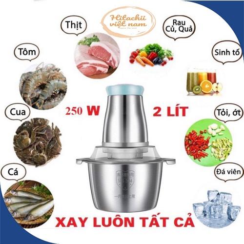 Máy Xay Thịt, Máy Xay Đa Năng Cối 2L inox Cầm Tay 2 Chế Độ 4 Lưỡi Dao Siêu Bền, Cối Xay inox - BH 6 Tháng