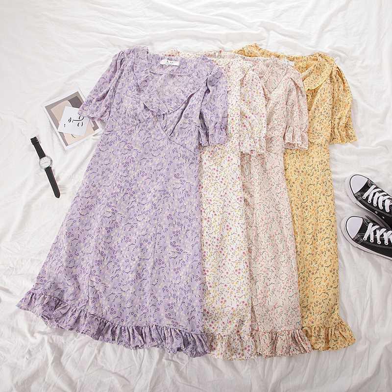 Đầm Hoa Nhí Cổ Tim Vintage SP028580 - SP028583 (hình thật