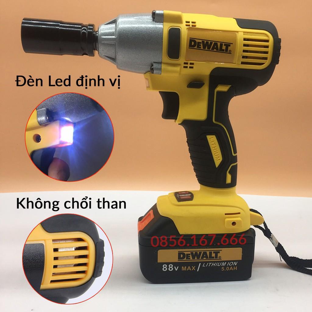 Máy Siết Bulong dùng Pin Dewalt 88v 100% Đồng, TẶNG 1 KHẨU 22mm, Máy Khoan Pin - Máy Siết Bu lông Pin 10 cell