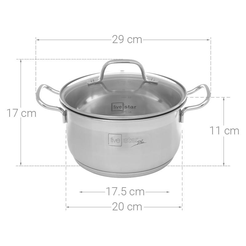 Bộ Nồi 5 Đáy Inox 304 Cao Cấp Bếp Từ Fivestar Plush FPB55D001 Nắp Kính , bảo hành 25 năm , tặng 1 vá canh inox
