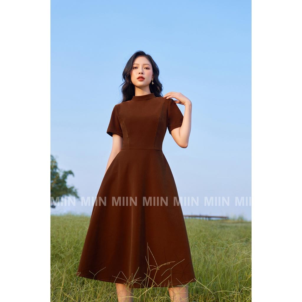 D00597 - Đầm thiết kế cao cấp nhung budodanh cổ tàu tùng xoè Miu Store