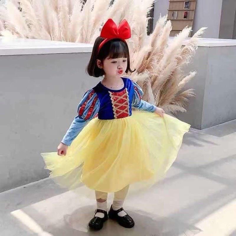 Đầm công chúa Bạch Tuyết dài tay nhung xinh xắn cho bé gái