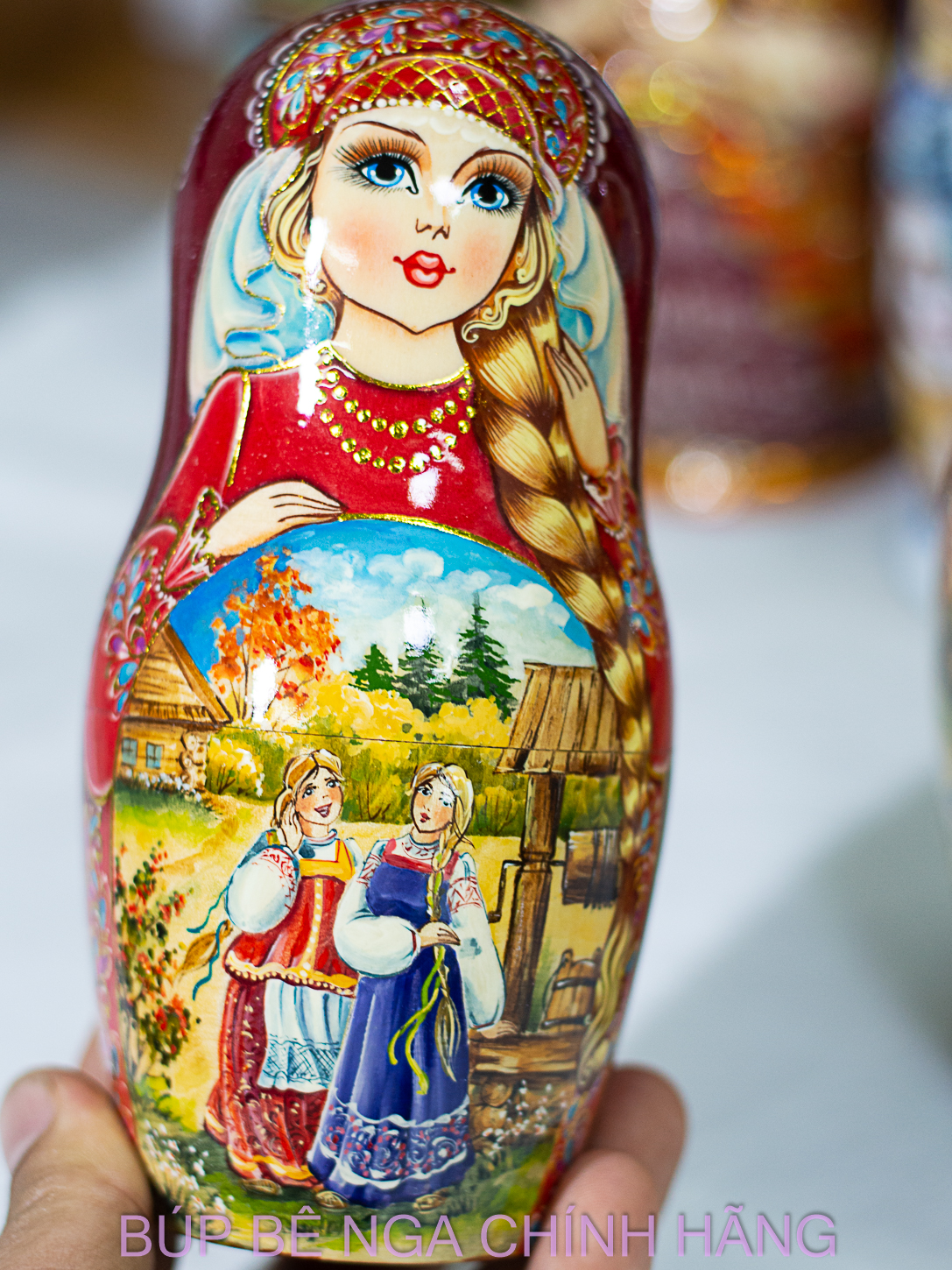 BỘ BÚP BÊ NGA MATRYOSHKA CAO CẤP 7 LỚP 22CM HOA VĂN "THIẾU NỮ THÔN QUÊ NGA" CỰC ĐẸP VÀ NỮ TÍNH, SANG TRỌNG, ĐẸP MẮT