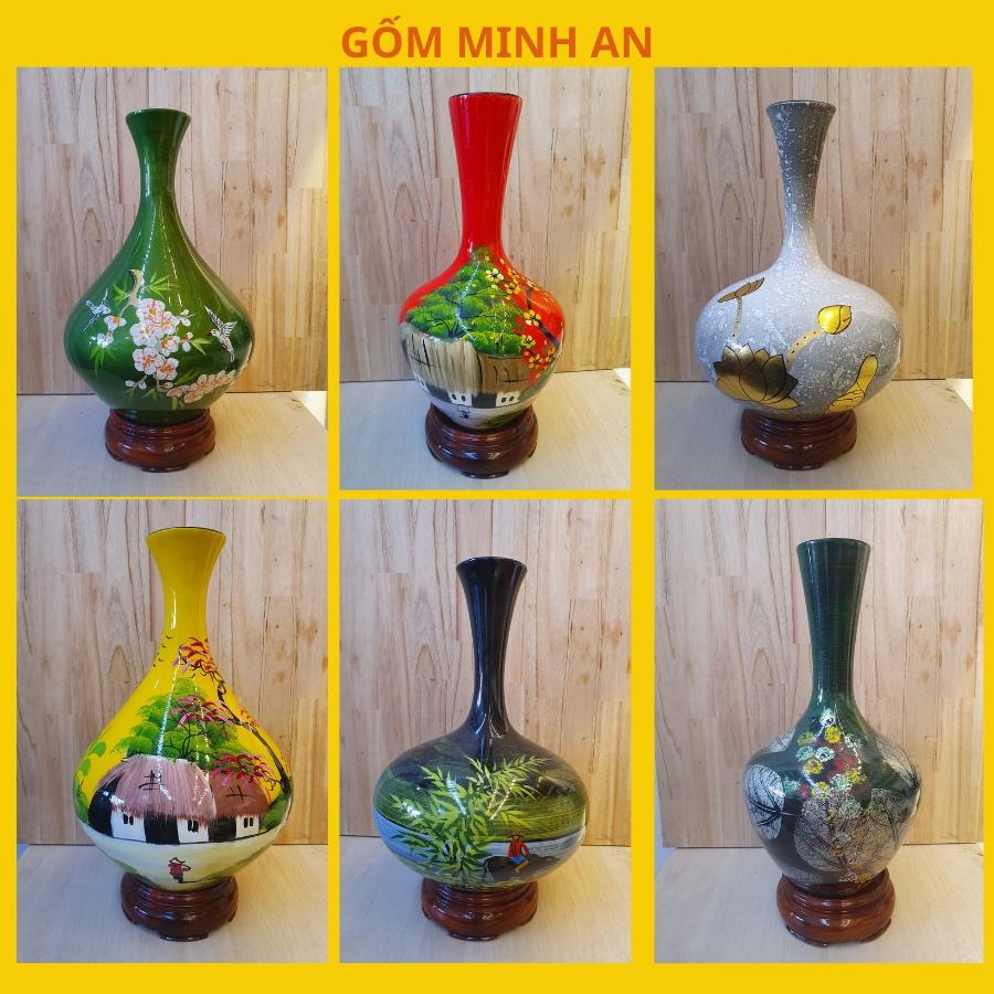 Bình hoa trang trí gốm sơn mài gốm Minh An Bát Tràng cắm đào, cắm mận, tuyết mai, trang trí Tết nhiều mẫu,