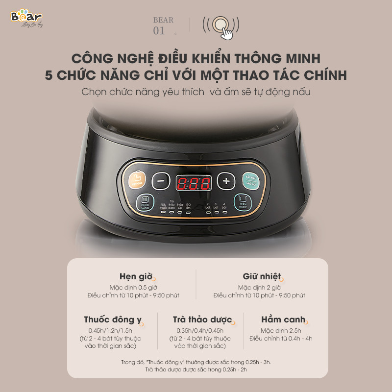 Ấm sắc thuốc Bear SB-AST35 Bản Tiếng Việt hàng chính hãng