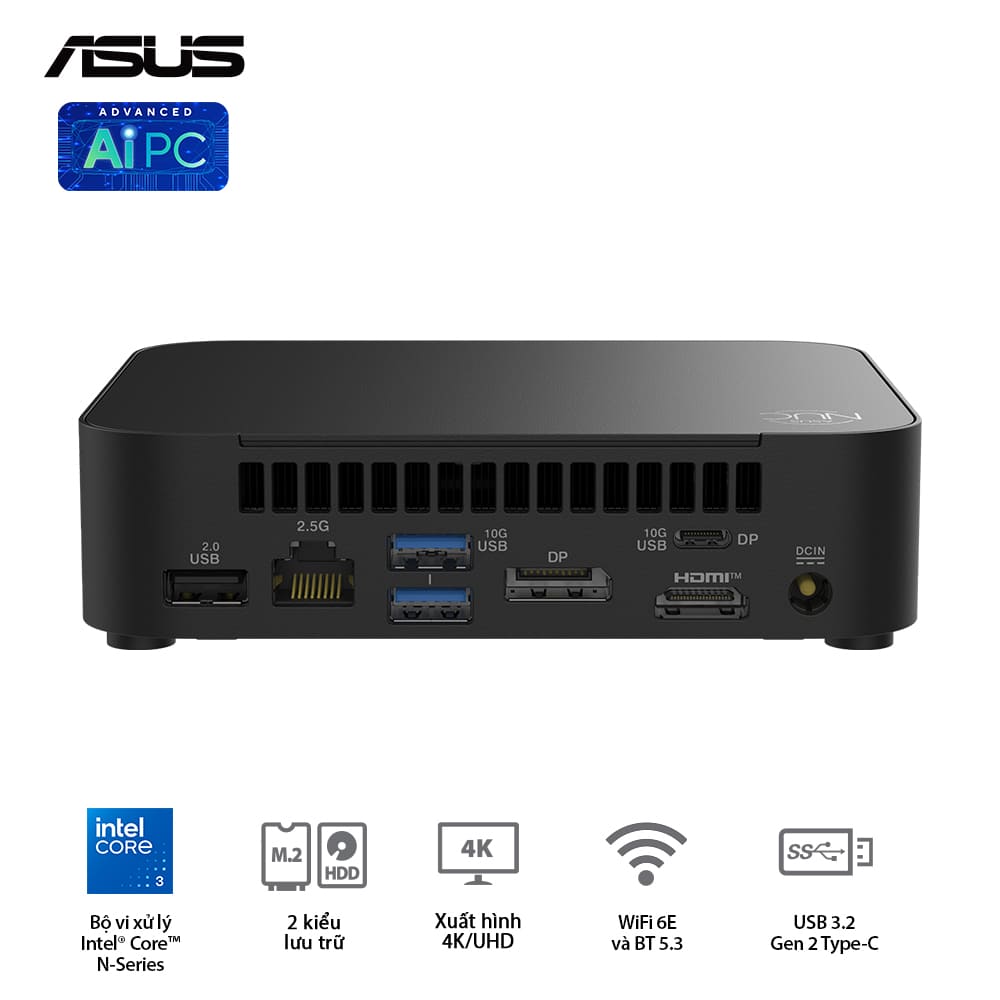 Máy tính siêu nhỏ Mini PC ASUS NUC 14 Essential RNUC14MNK1500000 (INTEL CORE N150/RAM DDR5/WIFI6) - Hàng chính hãng