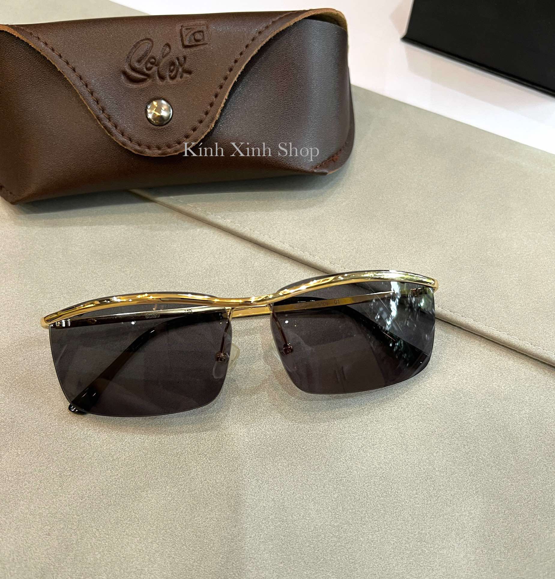 Kính râm nam Amor nửa viền cao cấp gọng mạ vàng 14K + Tặng kèm Fullbox phụ kiện