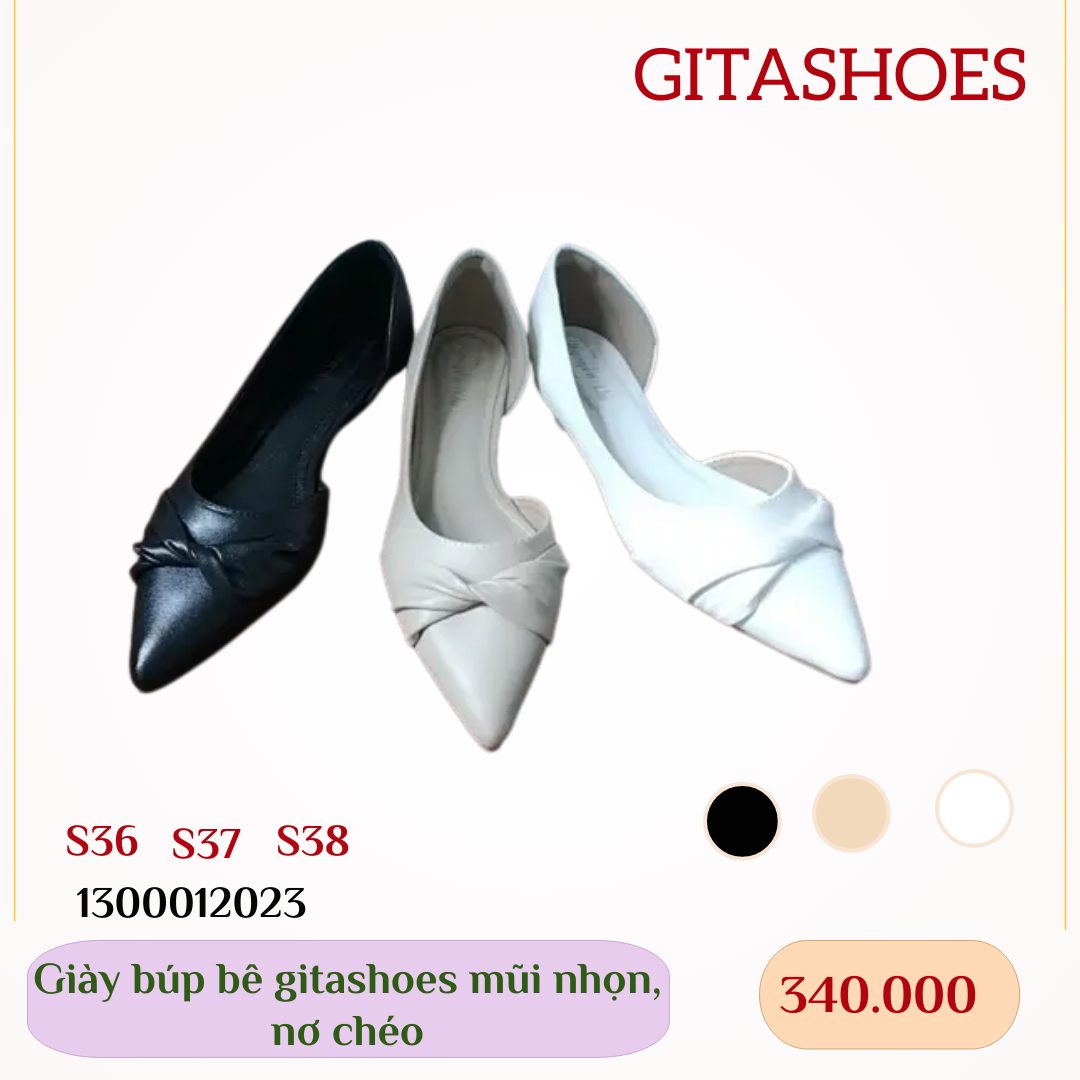 Giày búp bê gitashoes mũi nhọn, nơ chéo - 1300012023