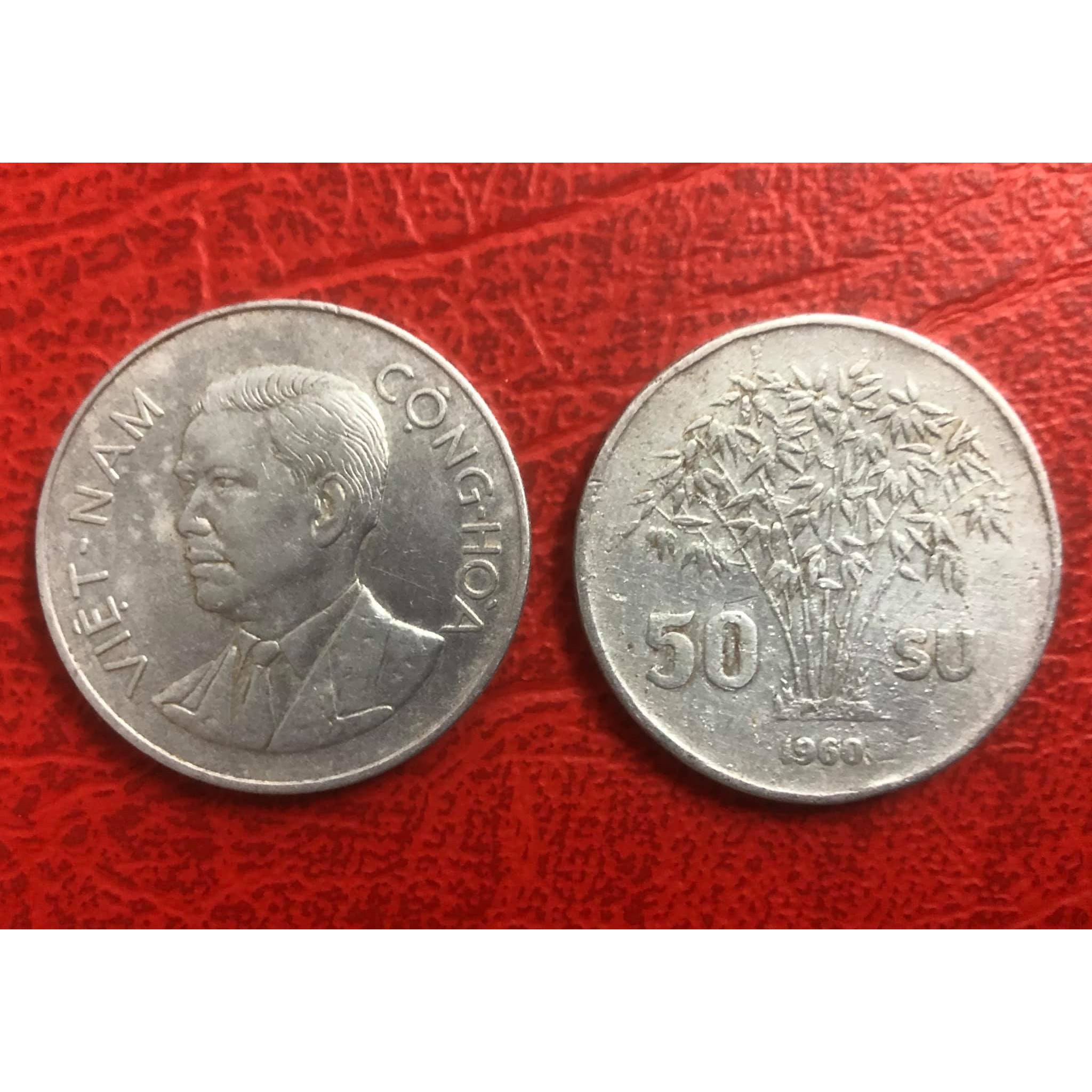 Đồng xu 50 su Tổng thống Ngô Đình Diệm - Bụi trúc, xu Việt Nam xưa sưu tầm