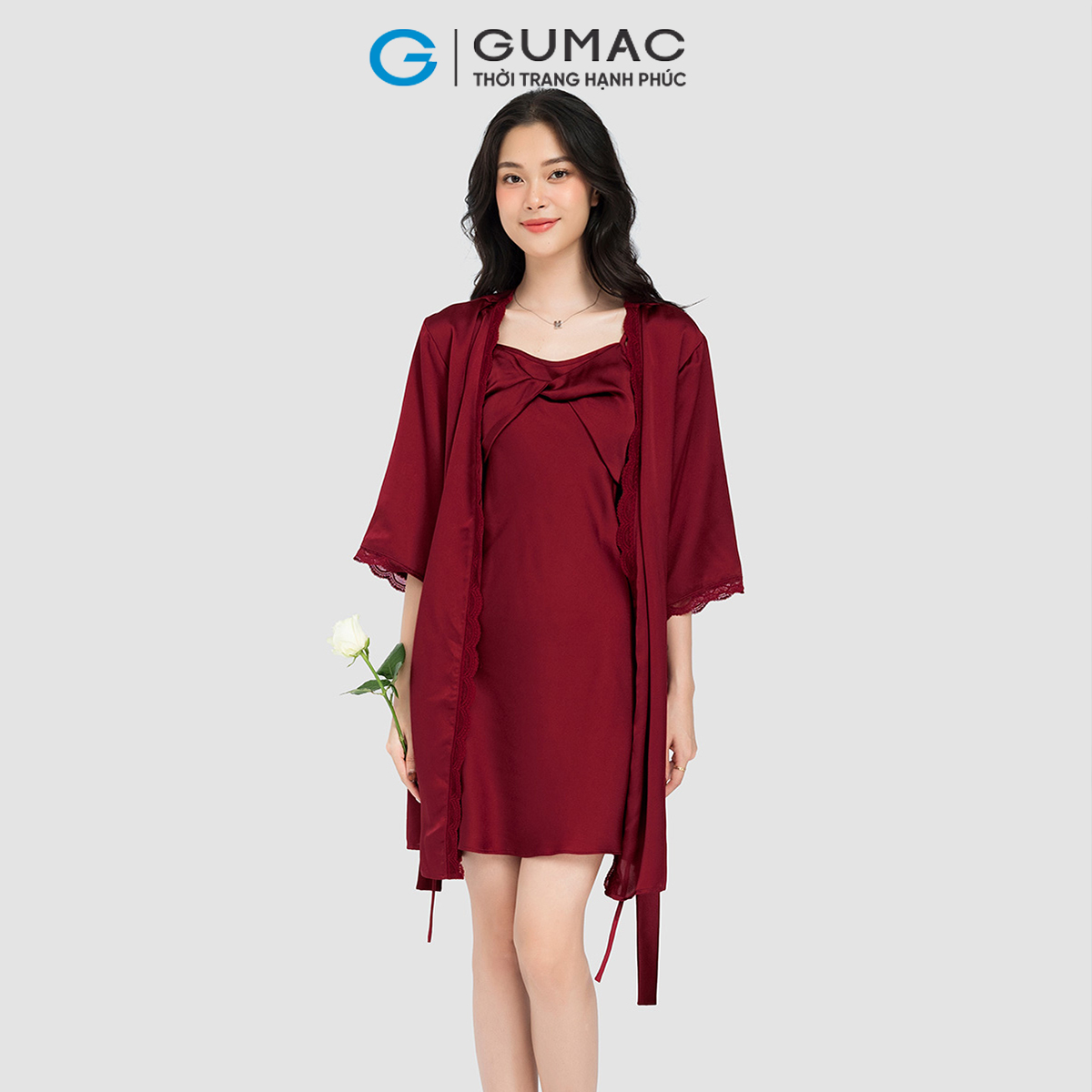 Áo khoác ngủ nữ GUMAC nhiều màu dáng dài buộc eo chất liệu lụa AC10059