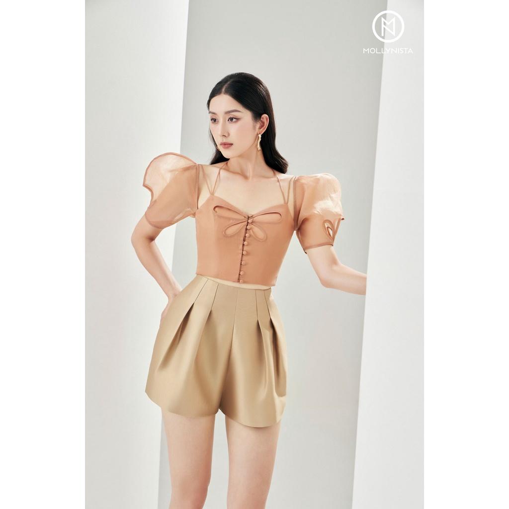MOLLYNISTA - Áo kiểu Merisa von tơ nhũ croptop khoét cánh hoa quyến rũ nữ tính thiết kế cao cấp đi chơi đi tiệc gợi cảm