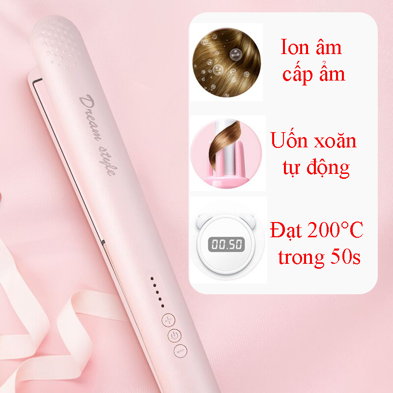 Máy Uốn Tóc Mini Tự Động Hàn Quốc 3 in 1 Dream Style Máy Làm Xoăn Tự Động Kiêm Máy Duỗi Tóc Ép Tóc Ion Âm Tiện Dụng 5 Mức Nhiệt Phù Hợp Nhiều Kiểu Tóc Tự Động Ngắt Khi Quá Nhiệt - Tặng Lược Và Kẹp Tóc Thời Trang