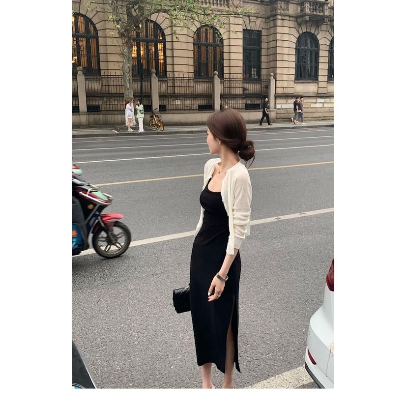 Set Váy Cardigan Khoác Mỏng Kèm Váy Body Zip Thời Trang Thu Đông 2021