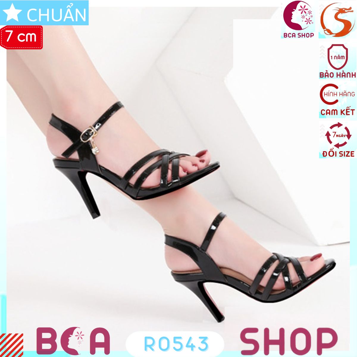 Giày cao gót nữ màu đen 7p RO543 ROSATA tại BCASHOP gót nhọn, hở mũi, kiểu dáng sandal tôn dáng và thời trang