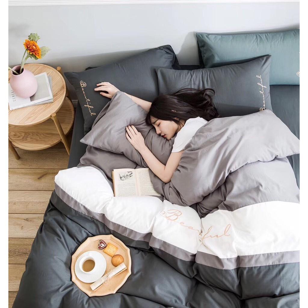 Bộ 5 Món Chăn Trần Bông Ga Gối Cotton Tici Xuất Nhật Beauty Phối Màu
