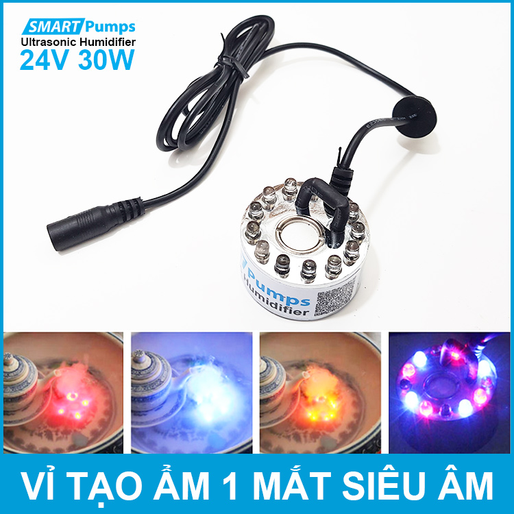 Vỉ tạo ẩm phun sương khói 1 mắt 12 đèn LED 24V 30W Smartpumps chính hãng