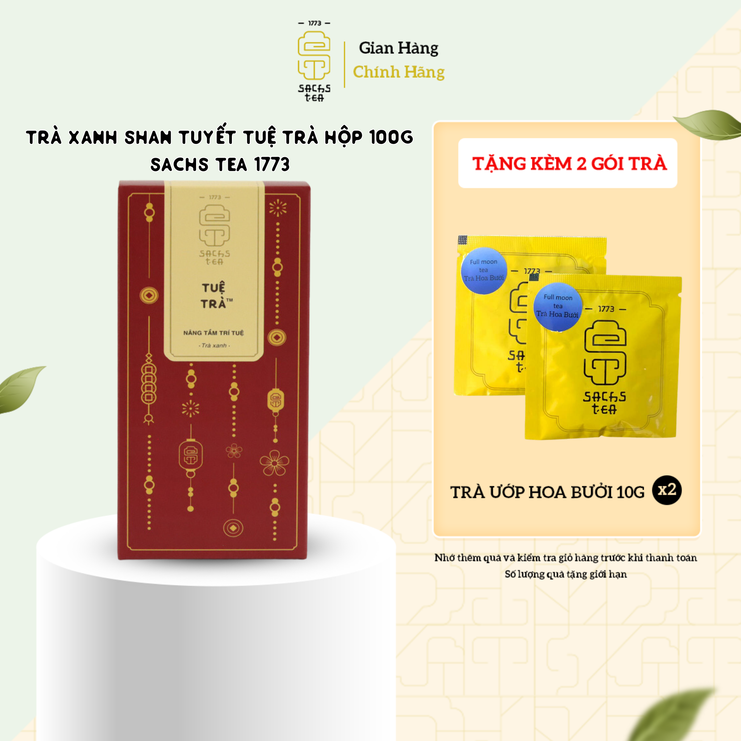 Trà xanh Shan Tuyết SACHS TEA 1773 chè hữu cơ thái nguyên tuệ trà cao cấp 100g/hộp