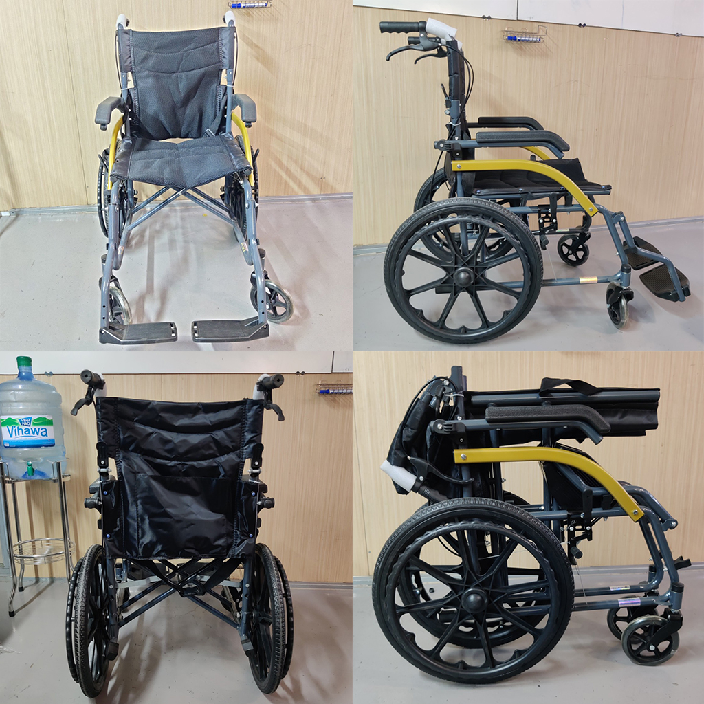 Xe lăn gấp gọn xách tay, siêu nhỏ gọn, siêu nhẹ - Tay ghế có thể nâng lên tiện cho việc ra vào - Hàng chính hàng NIKITA 2024
