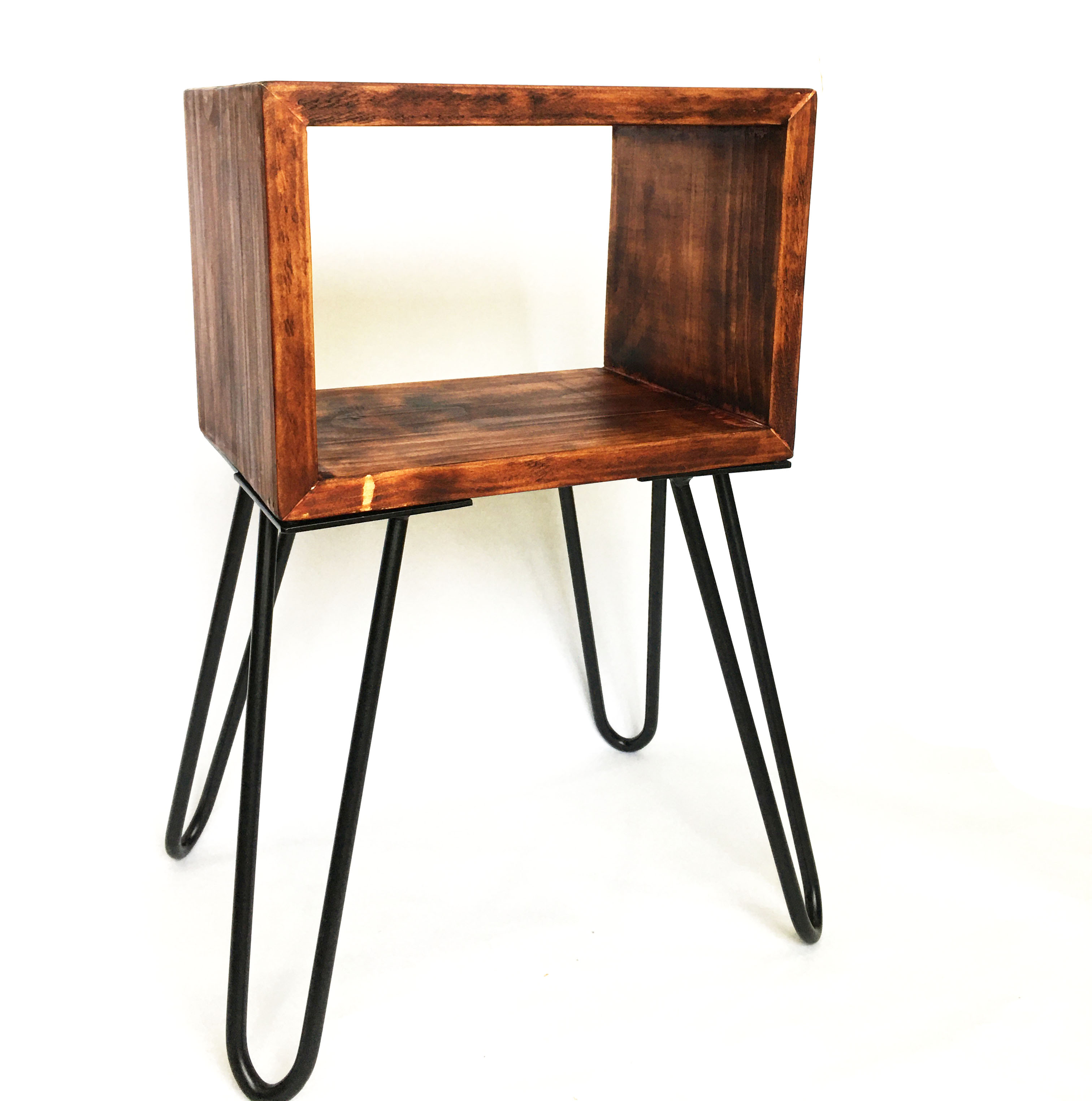 Bàn gỗ thông D30xR20xC50cm, 4 chân sắt làm bàn kê đầu giường decor bàn trà