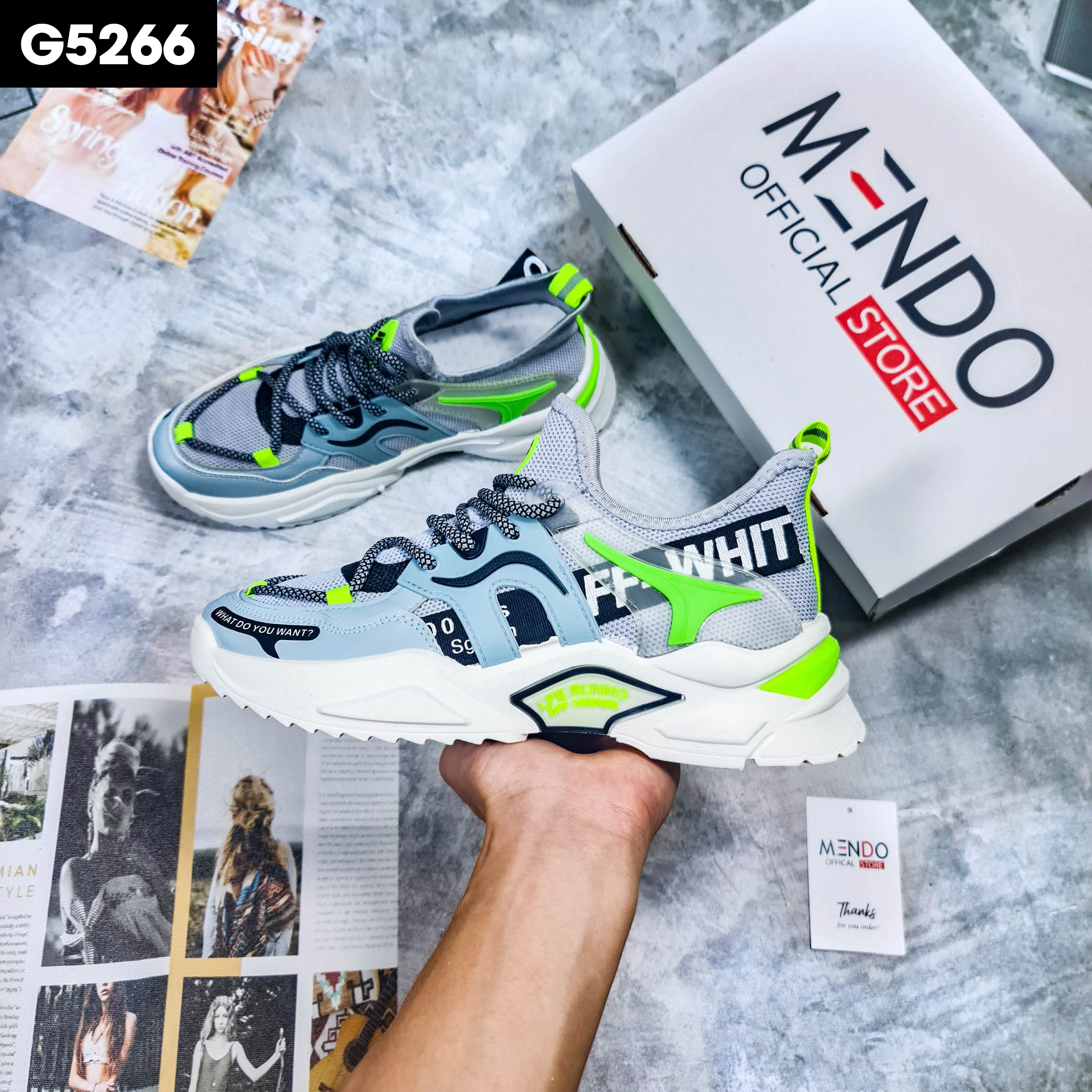 Giày Thể Thao Nam MENDO - Giày Sneaker Màu Đen - Xám, Giúp Tăng Chiều Cao Tự Tin Ra Ngoài- G5261