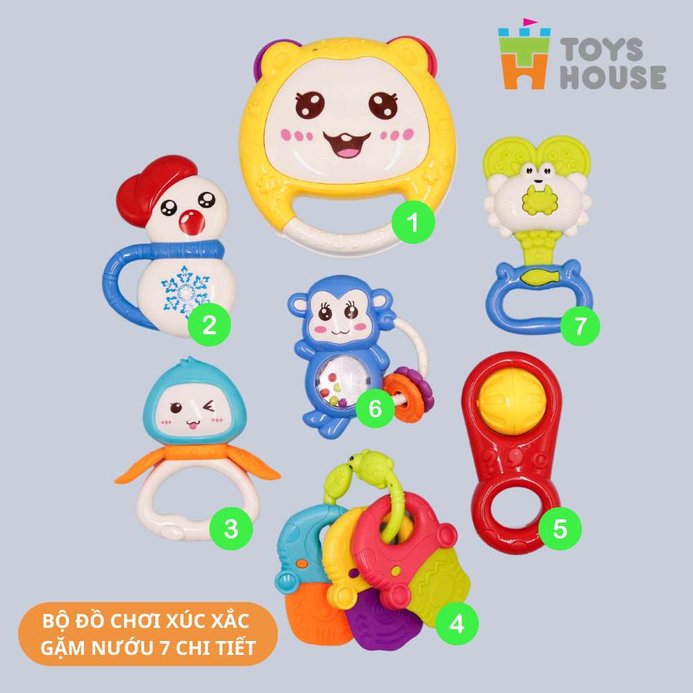 Túi đồ chơi xúc xắc lục lạc cho bé set 5 món Toys House 776-1  giúp bé sơ sinh kích thích phát triển giác quan