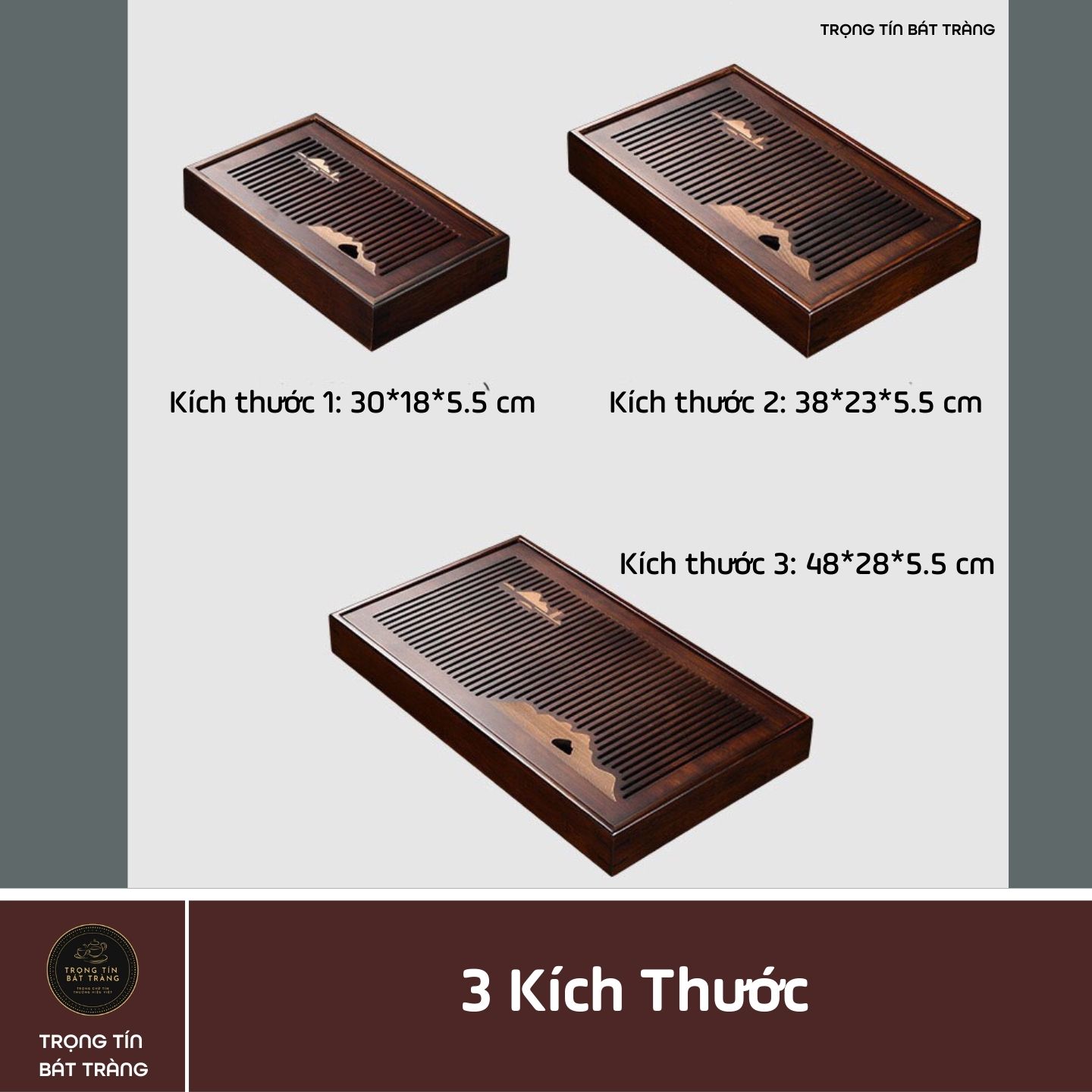 Khay Trà Tre Cao Cấp Hình Chữ Nhật 3 Kích Thước KT 61