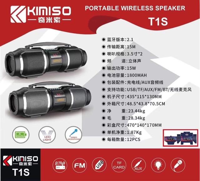 Loa Bluetooth karaoke xách tay di động KIMISO T1S - Kèm 01 Micro