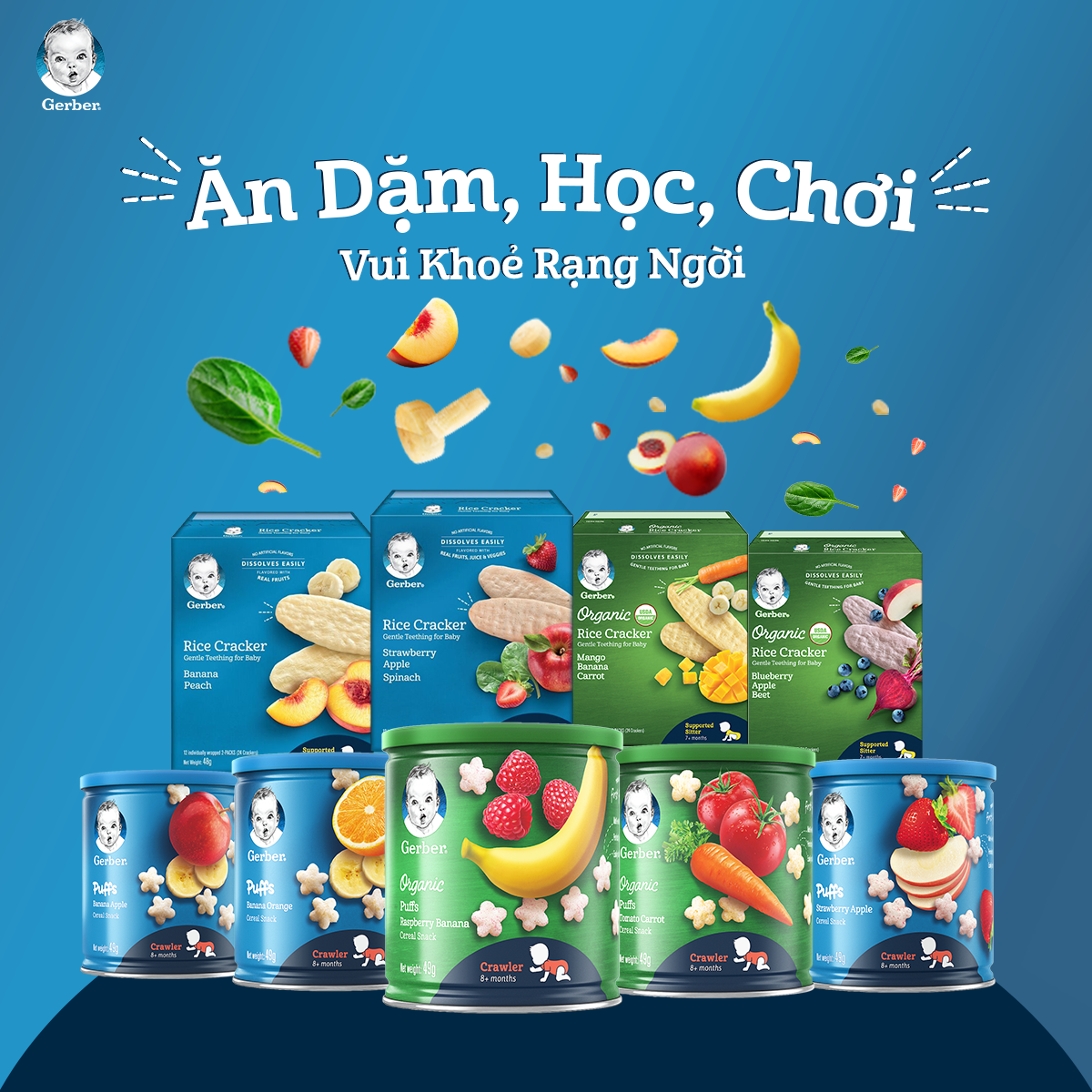 Combo 3 Bánh Ăn Dặm Hữu Cơ Nestlé Gerber Chính Hãng - Tặng 1 Bánh Ăn Dặm Hữu Cơ