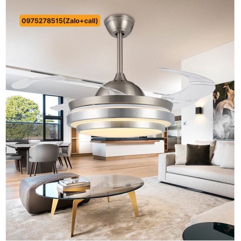 Quạt Trần Cánh Cụp Cánh Xòe DC Lõi Đồng, Có 3 cơ chế đèn LED chiếu sáng Và 3 vận tốc Gió Có REMOTE