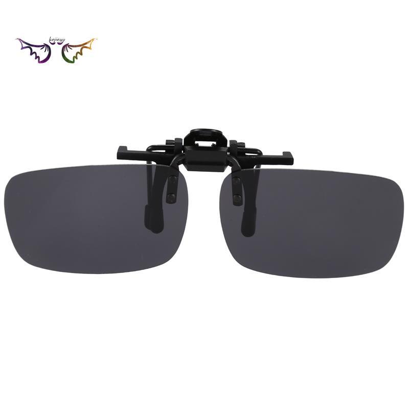 Polarized Rimless Rectangle Gray Lens Flip Up Clip on Sunglasses Eyeglass