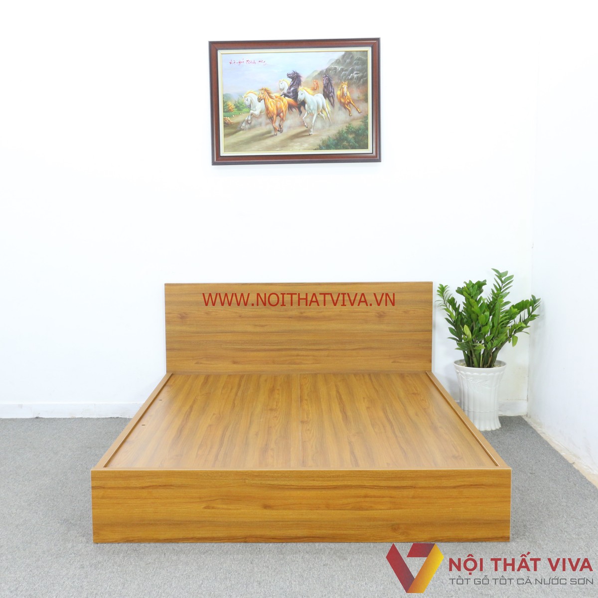 Giường Ngủ Gỗ MDF Melamine Màu Vàng Vân Gỗ Đẹp Giá Rẻ