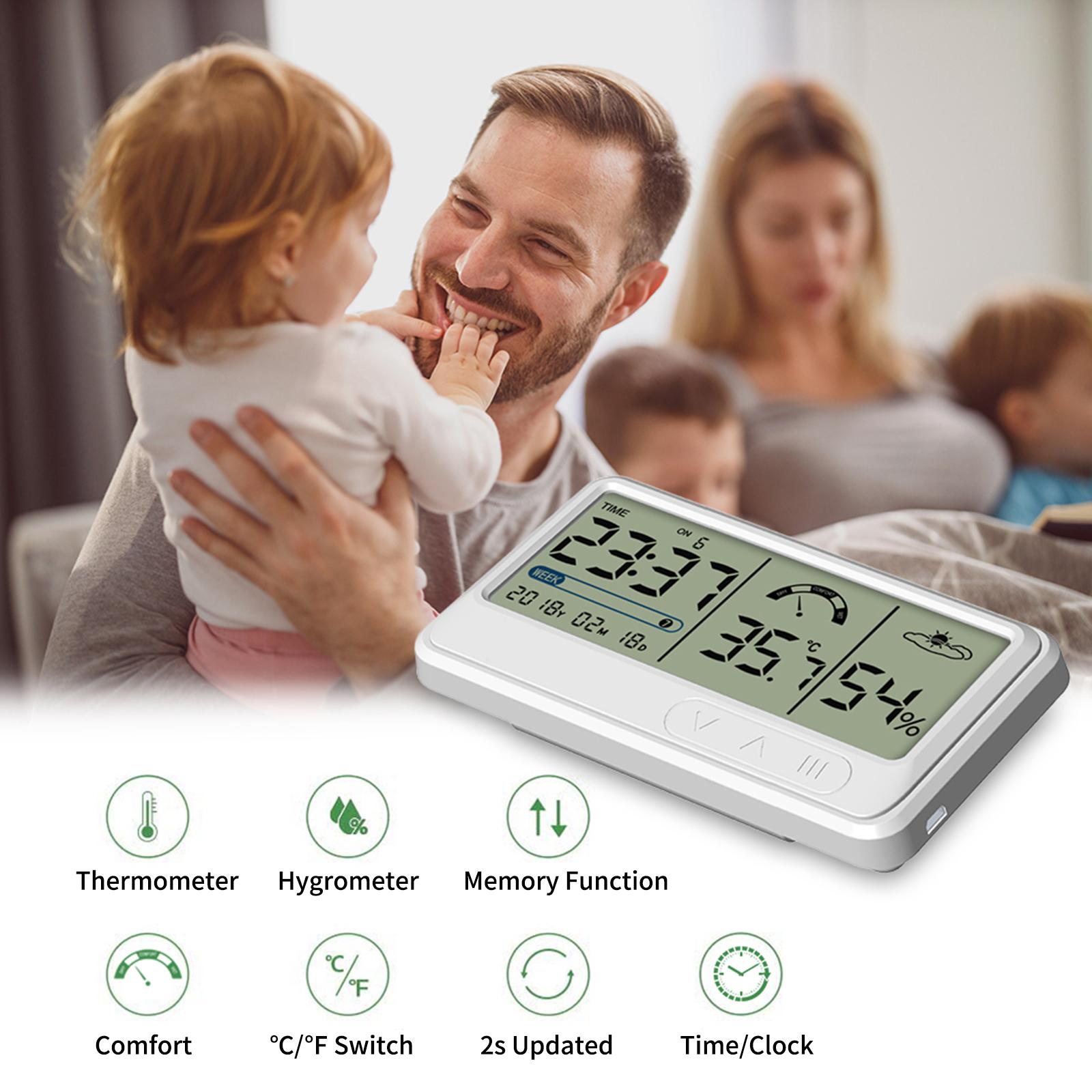 YS201 Indoor Digital Hygrometer Electronic Temperature Humidity Meters Gauge with Time Date LCD Display Clock