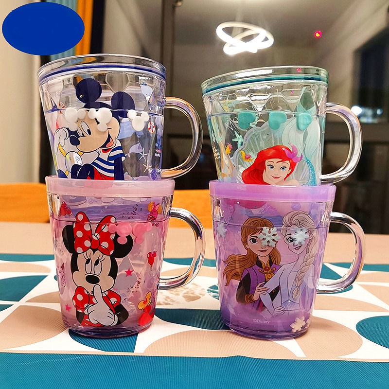 Ly quai cầm tay 2 lớp nhũ nước kim tuyến trong suốt hình chuột Minnie Mouse màu hồng siêu cute cho bé gái 260ml - 118VNDM2504