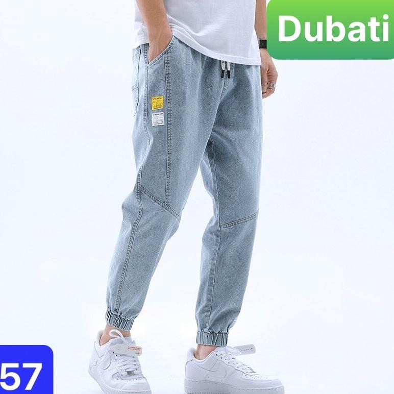 Quần Jeans Nam Xanh Trơn Túm Gấu Ống Suông Co Giãn Tốt, Quần Baggy Nam Unisex- DB 57- DUBATI FASHION