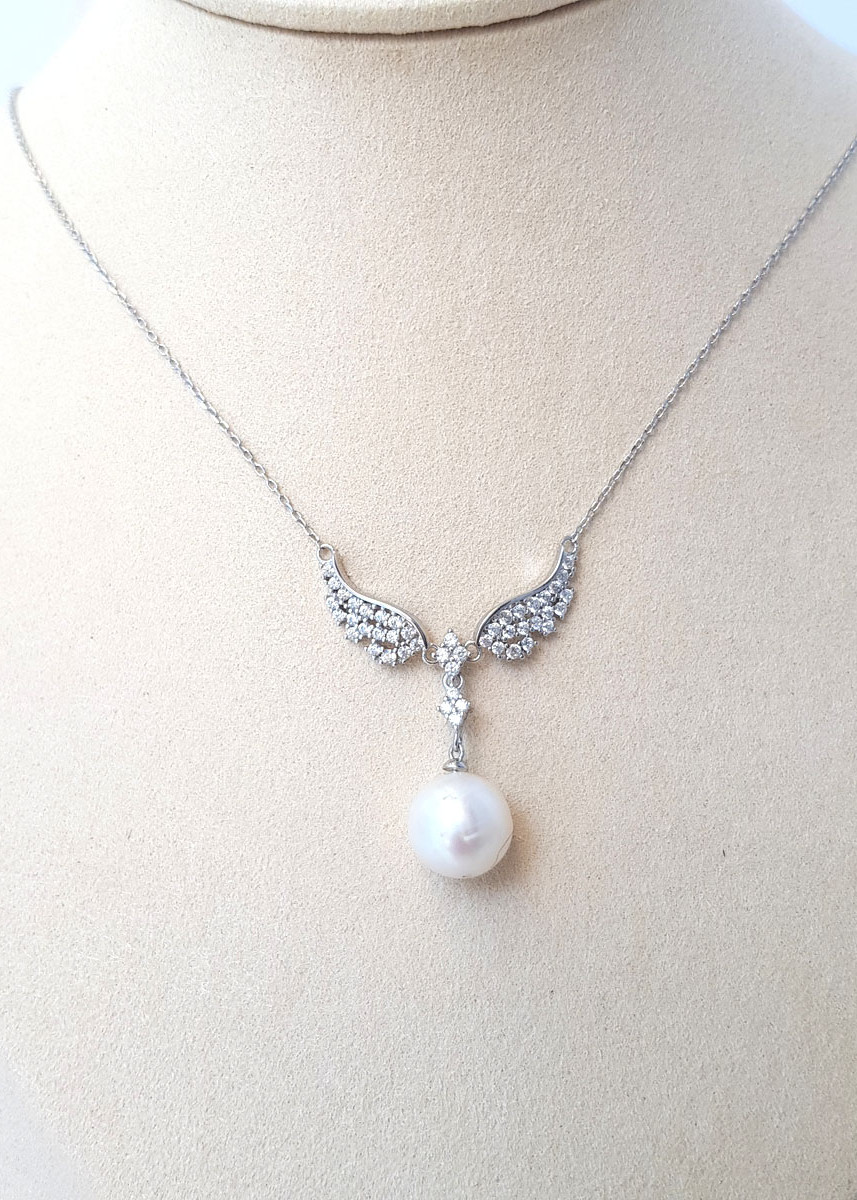 Dây Chuyền Mặt Ngọc Trai Cao Cấp - Đôi Cánh Thiên Thần- Trang Sức Cô Tấm - ANGEL WINGS PEARL (13ly) - Bạc S925 Nạm Zirco - COTAM0506 + Tặng Kèm Phụ Kiện Bảo Dưỡng