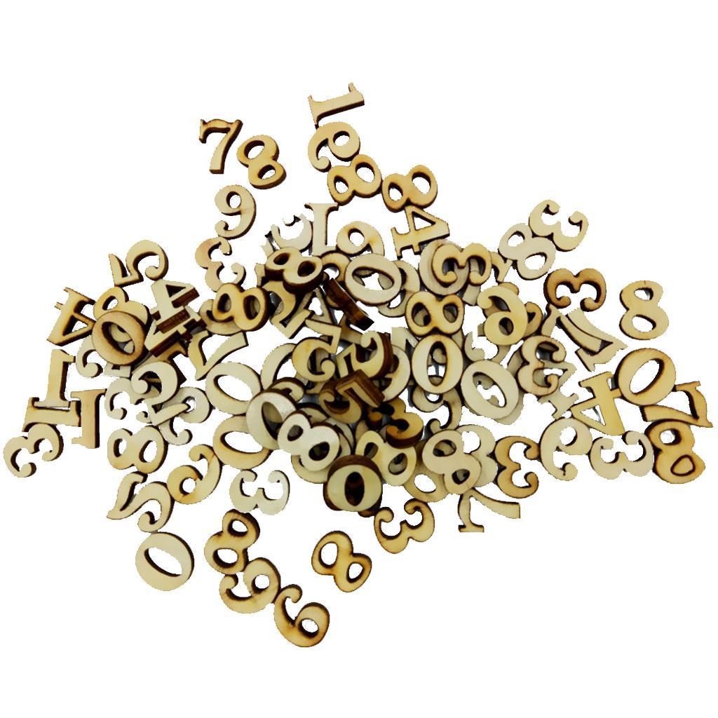 200 Pieces Unfinished Wooden Pieces Arabic Numbers Embellishment for DIY Kids Toys Crafts