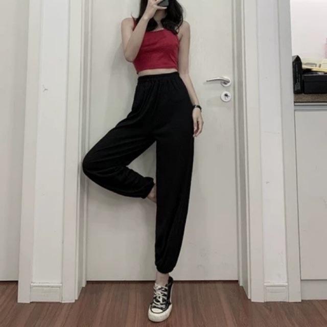 Quần lanh dài đen trơn bo gấu ALIBABA (form rộng dài 95cm)