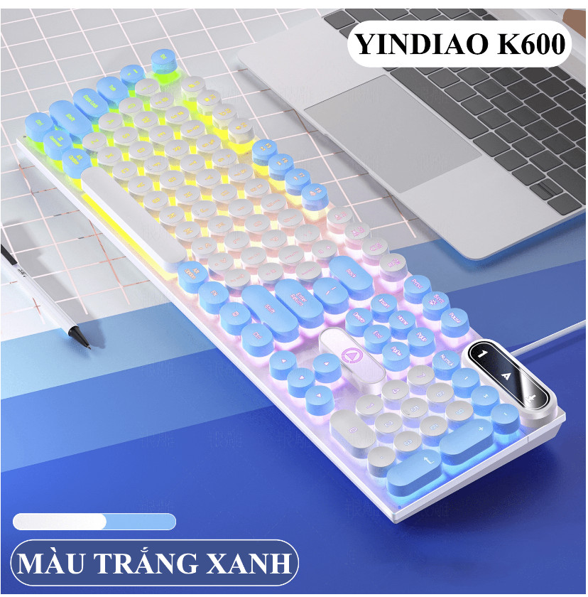 Bàn phím YINDIAO K600 giả cơ nút tròn nhiều màu sắc và có đèn led xuyên phím chuyên game