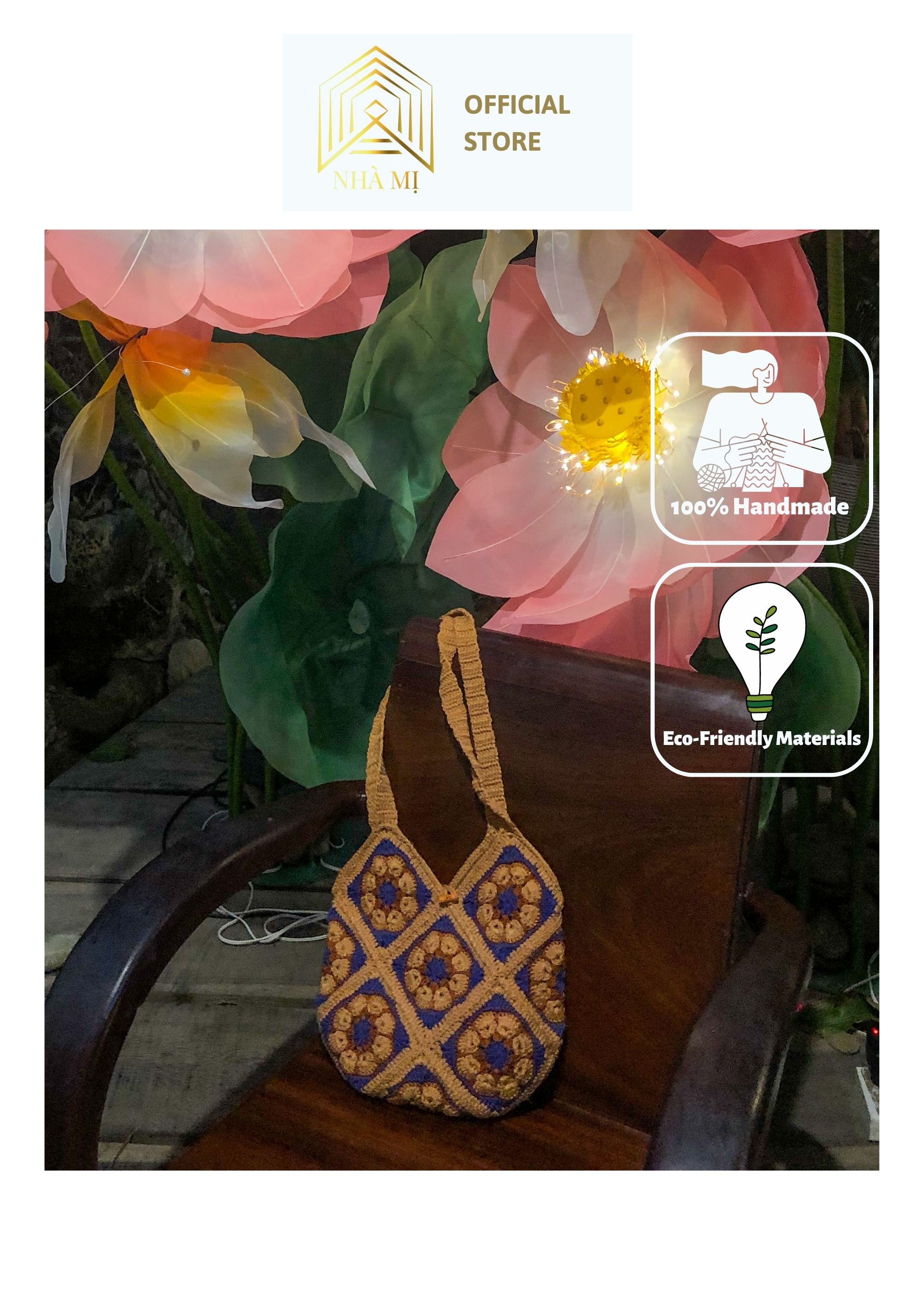 NHÀ MỊ - Túi Xách handmade Len Đan Móc Thủ Công - African Flower Crochet Bag