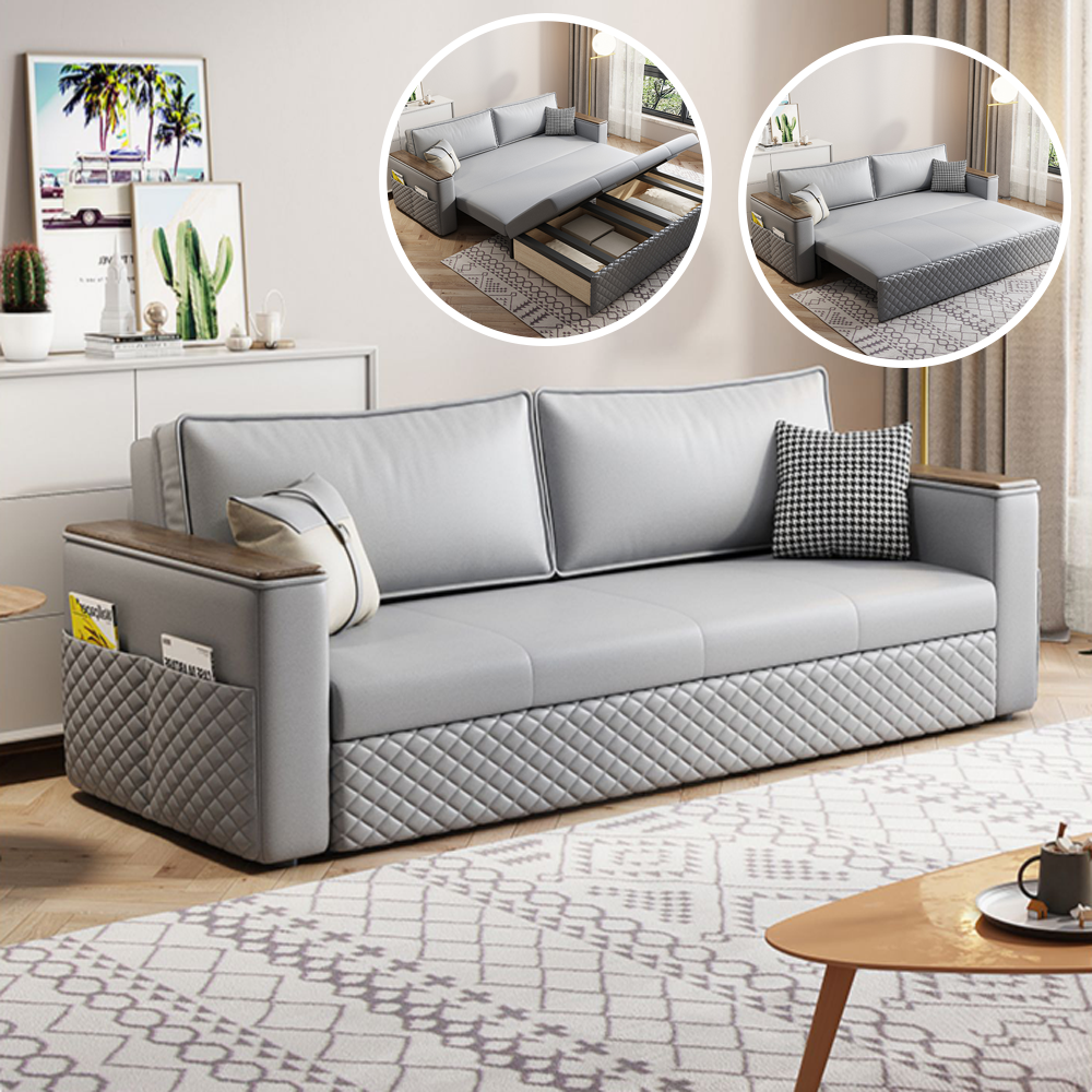 Ghế Sofa Giường Kéo Khung Sắt Có Độ Bền Cao, Sofa Bed Đa Năng Có Tủ Chứa Đồ Và Túi Đựng Sách 2 Bên Tiện Lợi HGK-58